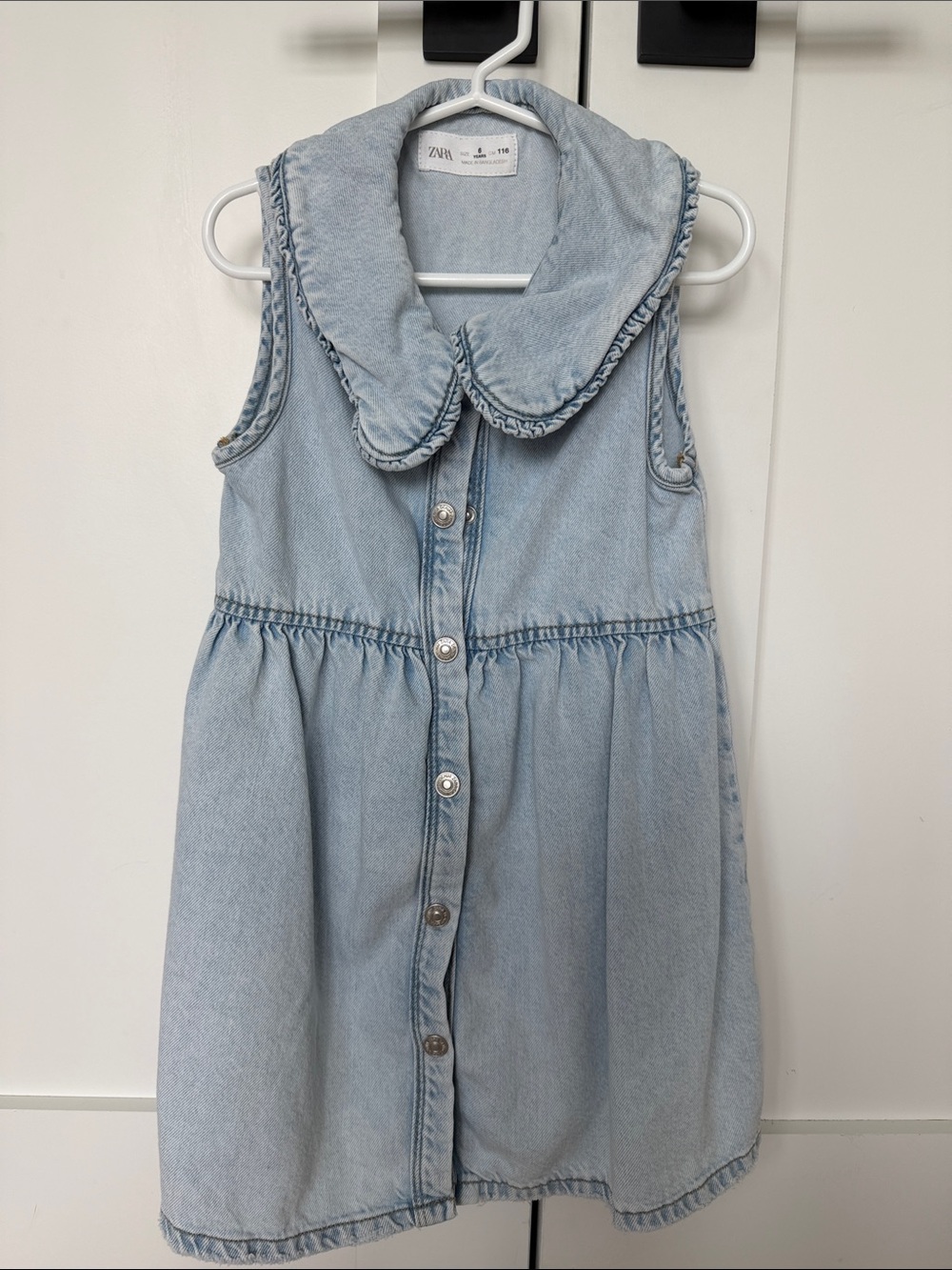 Zara Girls Denim Button-Front Dress with Peter Pan Collar size: 6